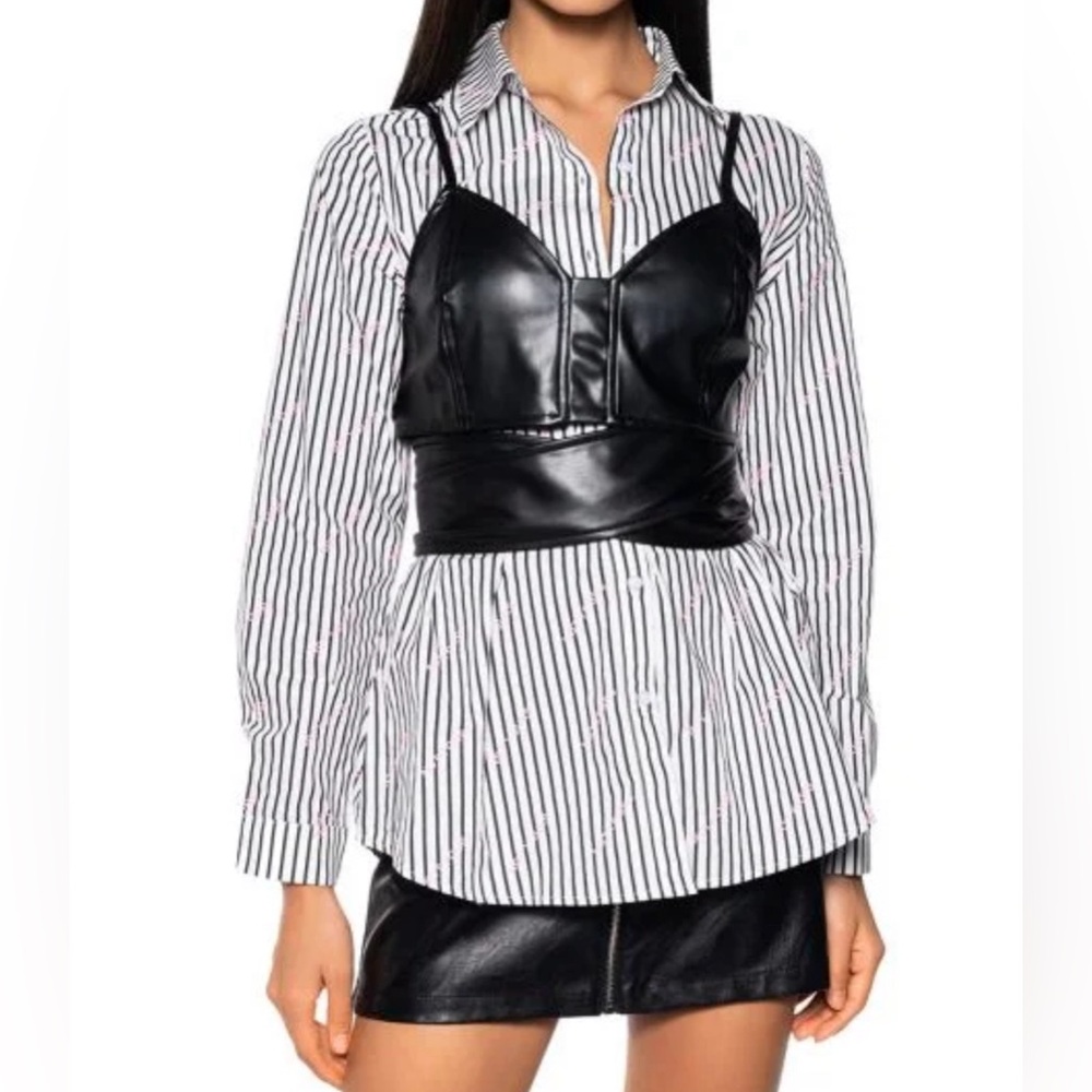NWT AKIRA Not Yours Bralette Detail Layered Button Down Blouse
